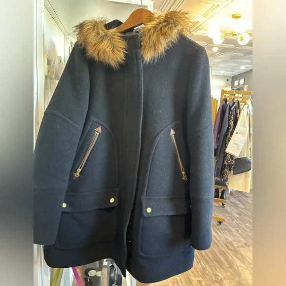 J.Crew Chateau Parka in Italian stadium-cloth wool with a faux-fur hood size 8 - Picture 2 of 4
